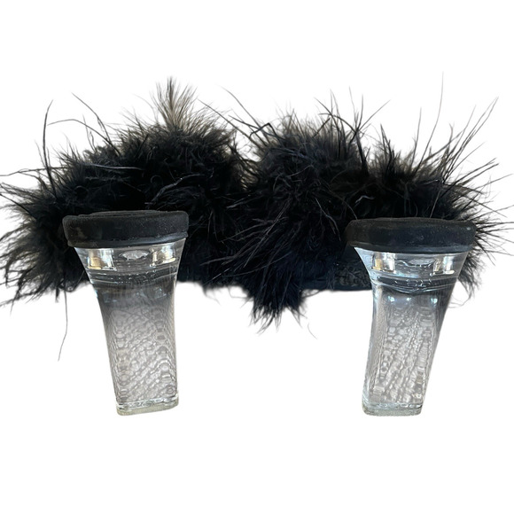JEFFREY CAMPBELL Daisy Women's Size 8 Black Real Feathers Slip-On Acrylic Heels - Picture 5 of 8